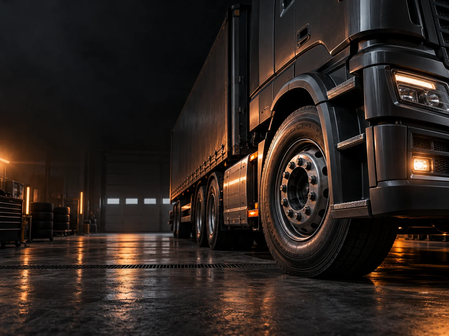 Fiktiver LKW mit markantem Vorderreifen